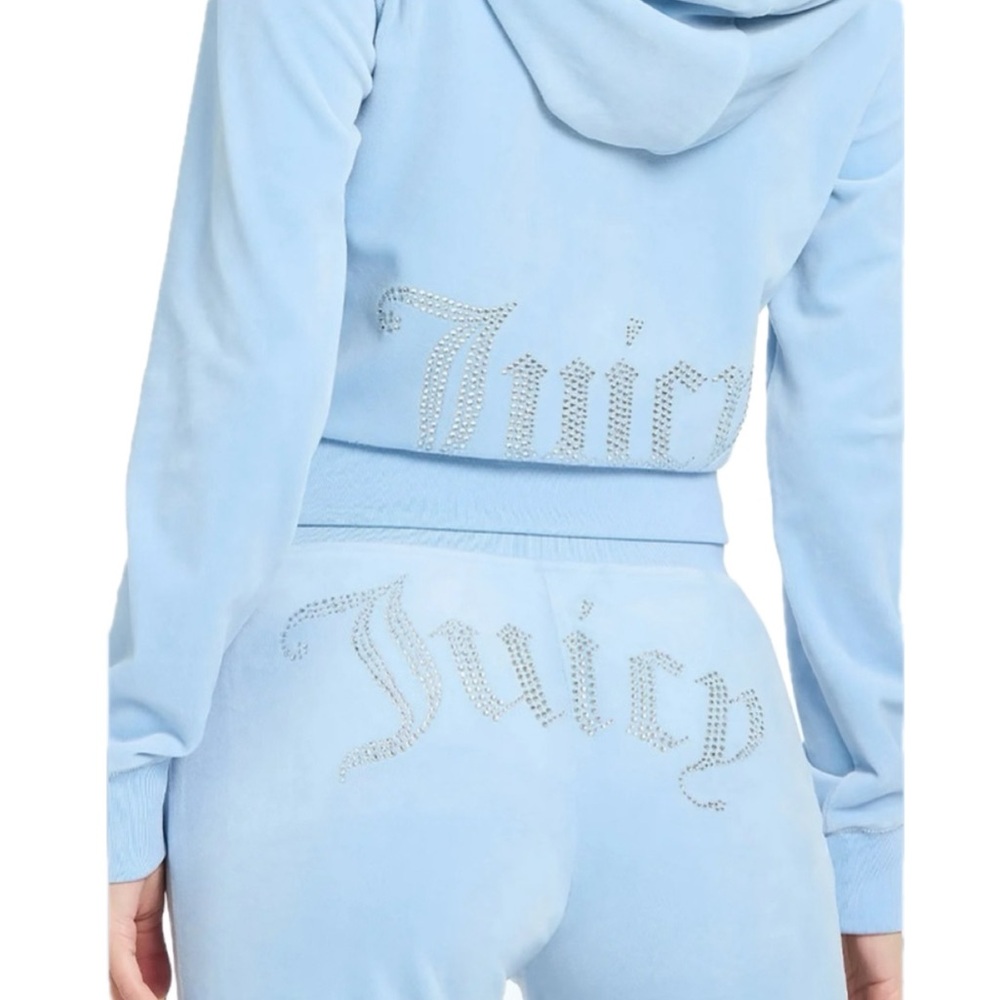 NWT Juicy Couture Velour Track Suit Pants Hooded Jacket Bling Sz Large New $199 - Picture 2 of 16